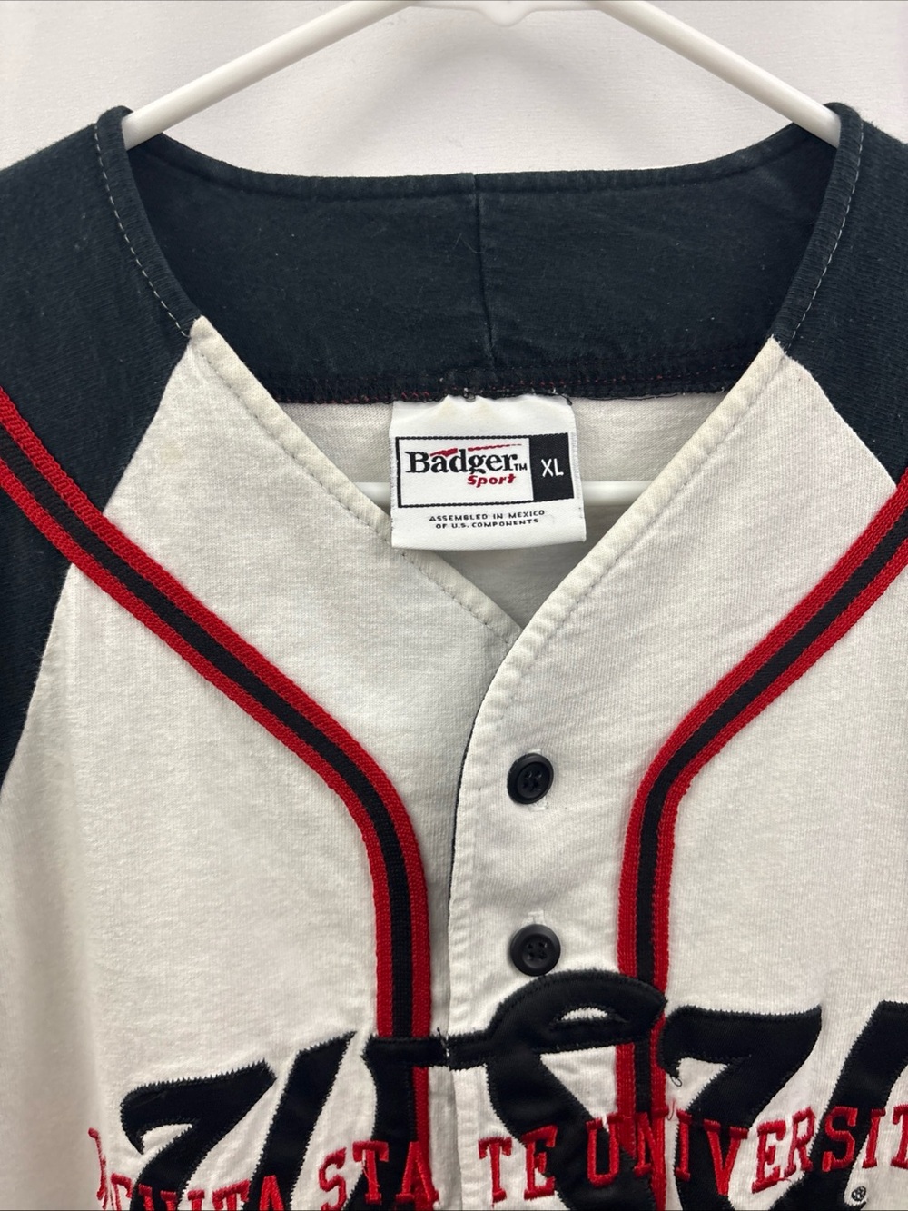 Wichita State Shockers Sewn Baseball Jersey Size XL Black Red White Rare Colors - Picture 4 of 8